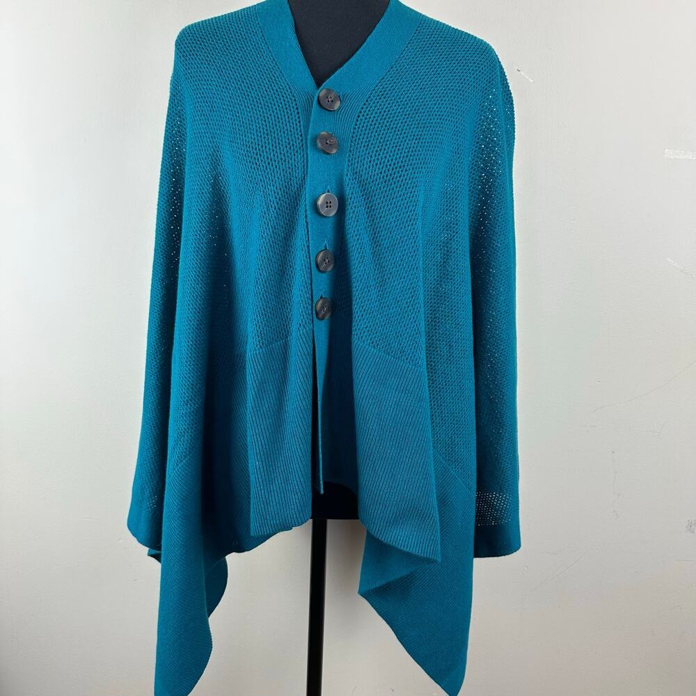 J.Jill Knit Poncho Top S-L Teal Button Front Swim Coverup NWT Resort Cruise Aqua - Picture 2 of 6